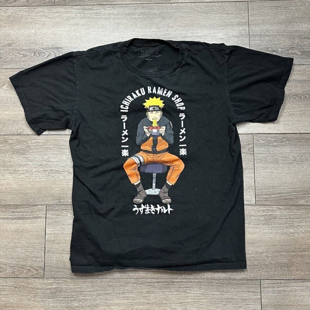 Naruto Anime Manga Ichiraku Ramen Shop T-Shirt Men's L Short Sleeve Black